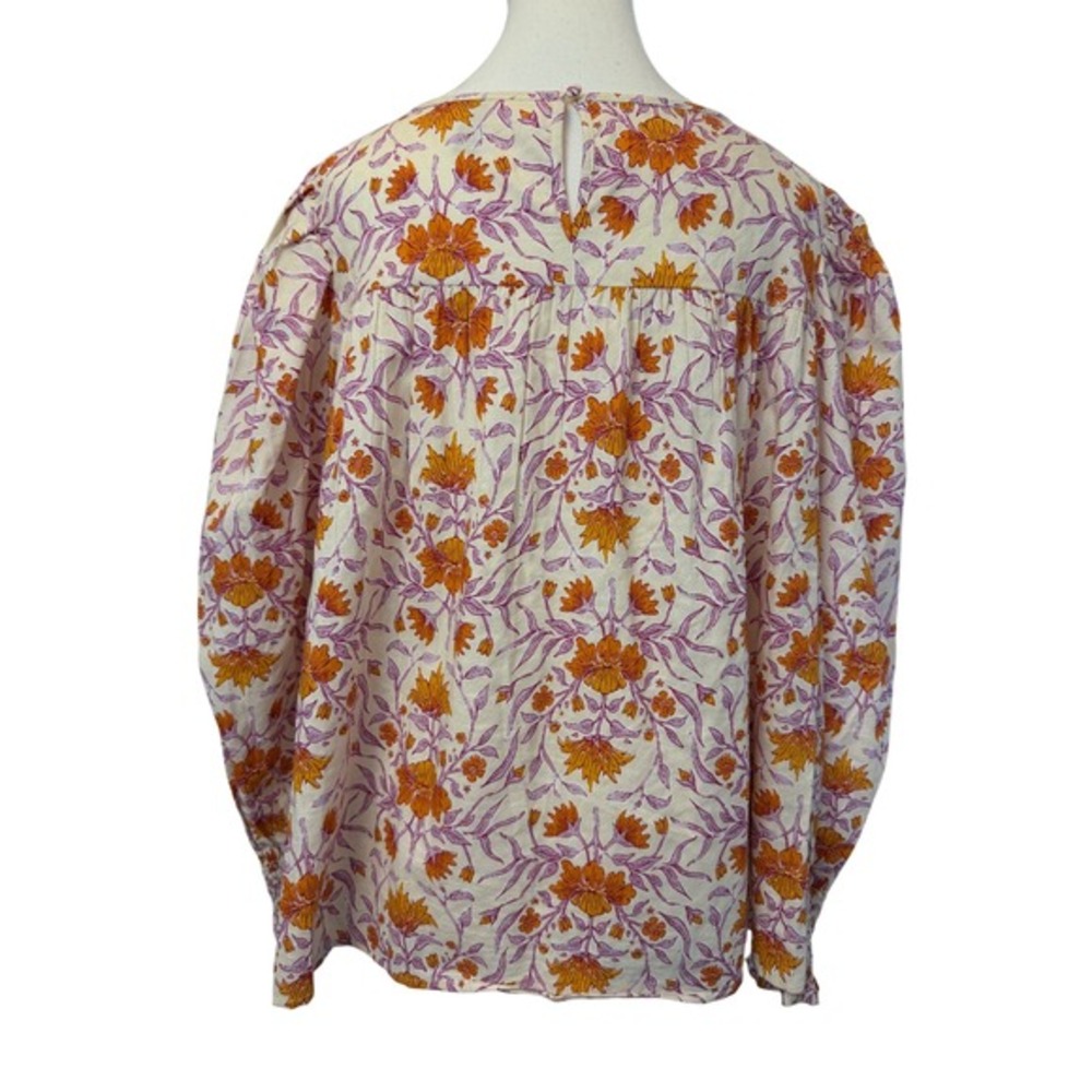 Universal Thread XXL Floral Puff Sleeve Babydoll Blouse Orange Purple Boho Top - Picture 2 of 7